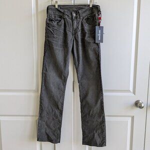 True Religion Jeans Men 30x33 Gray Ricky Relaxed Straight Stretch Corduroy Pants